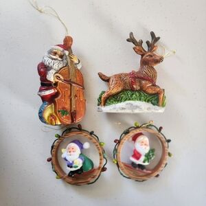 Vintage Plastic Blow Mold Christmas Tree Ornaments Santa Novelty Lot Of 4 Kitsch